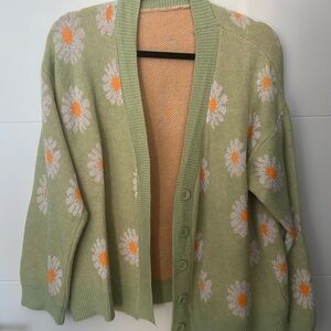 Green Floral Print Cardigan